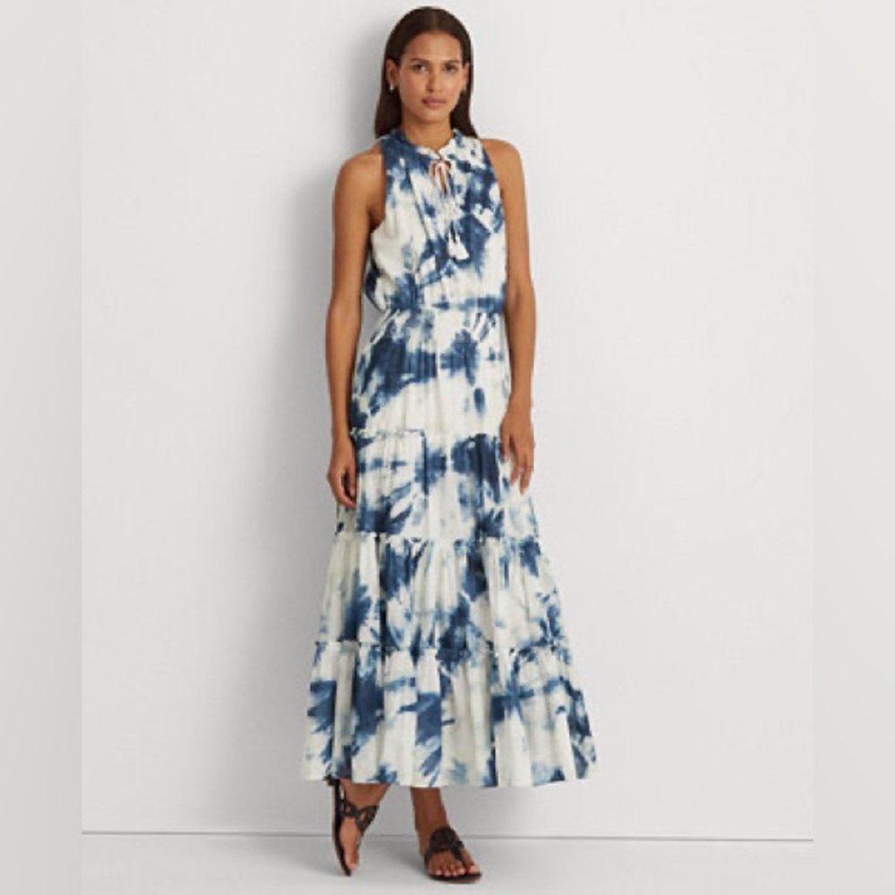 Lauren Ralph Lauren Tie-Dye‎ Cotton Voile Maxi Dress Sundress Boho Resort Size 8